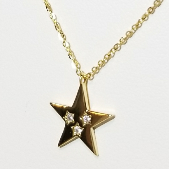 NEW Dainty 925 Silver Pave CZ Star Necklace - Picture 2 of 6